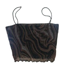 Bear Dance Brown Mesh Swirl Pattern Tube Crop Top Size Small